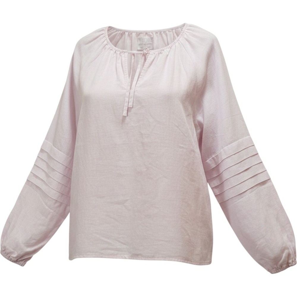 Velvet Heart Off White 100% Linen Peasant Blouse Pleated Sleeve Boxy Fit Wom Med
